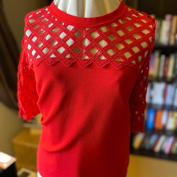 Red Catherine Malandrino blouse with lattice cut-outs - Picture 3 of 5